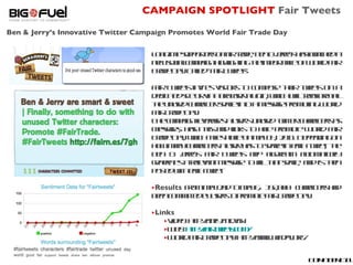 CAMPAIGN SPOTLIGHT  Fair Tweets Ben & Jerry ’s Innovative Twitter Campaign Promotes World Fair Trade Day <ul><li>Longtime ...