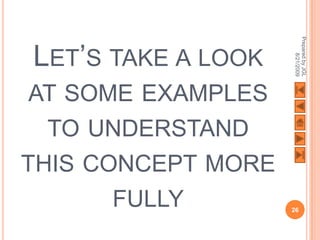 Prepared by JGL
LET’S TAKE A LOOK




                          8/21/2009
AT SOME EXAMPLES
  TO UNDERSTAND
THIS CONCEPT MORE
       FULLY        26
 