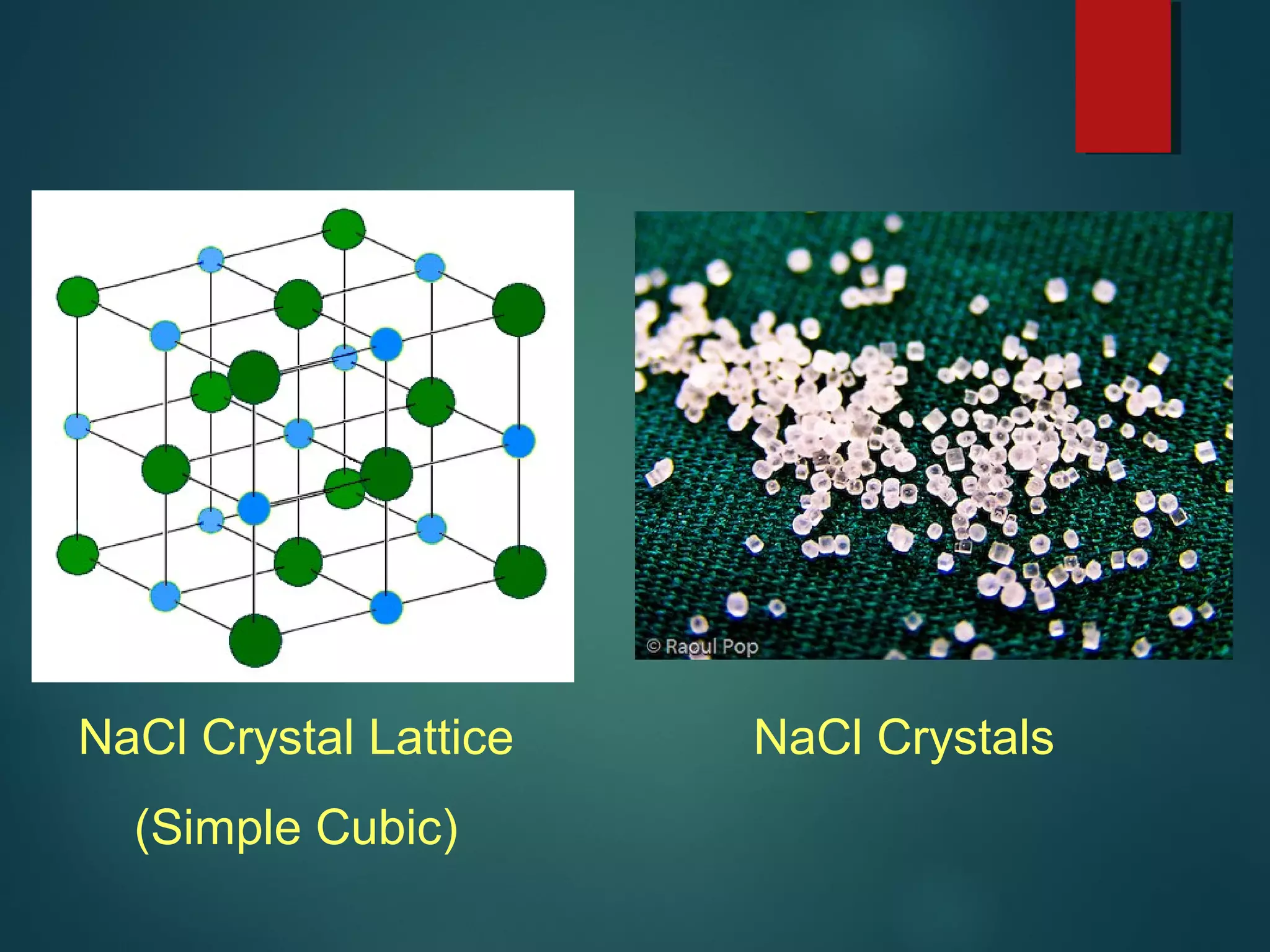 NaCl Crystal Lattice
(Simple Cubic)
NaCl Crystals
 