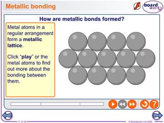 11 of 43 © Boardworks Ltd 2009
Metallic bonding
 