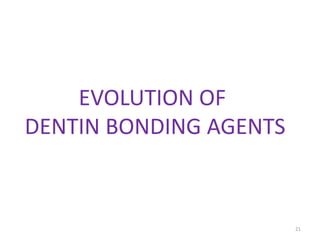 21
EVOLUTION OF
DENTIN BONDING AGENTS
 