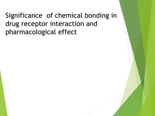 Significance of chemical bonding in
drug receptor interaction and
pharmacological effect
 