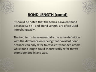 Bond length and measurements of radius