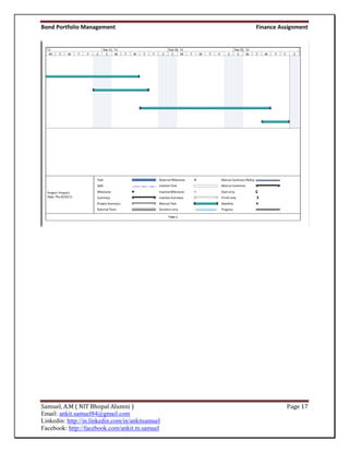 Bond Portfolio Management                         Finance Assignment




Samuel, A.M ( NIT Bhopal Alumni )                           Page 17
Email: ankit.samuel84@gmail.com
Linkedin: http://in.linkedin.com/in/ankitsamuel
Facebook: http://facebook.com/ankit.m.samuel
 