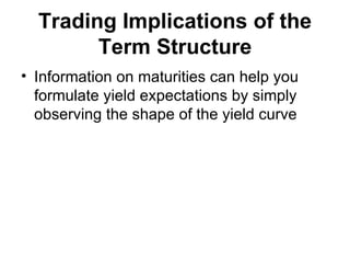 Trading Implications of the Term Structure Information on maturities can help you formulate yield expectations by simply observing the shape of the yield curve   