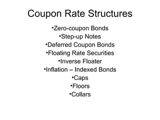 Coupon Rate Structures ,[object Object],[object Object],[object Object],[object Object],[object Object],[object Object],[object Object],[object Object],[object Object]