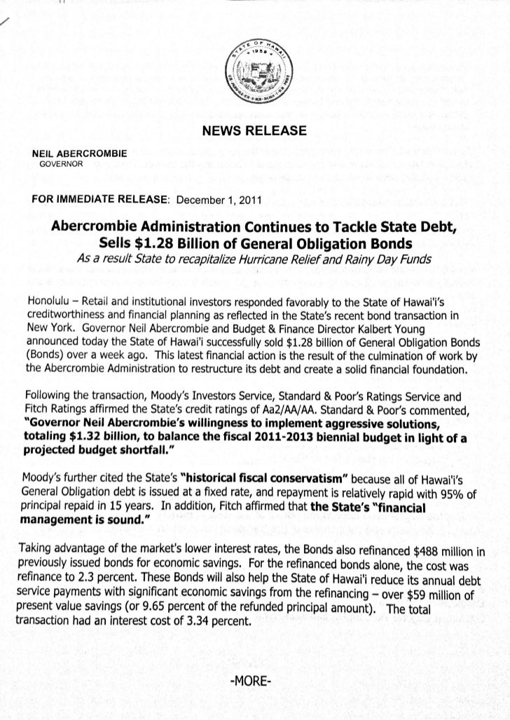 sle of press release hawaii 1 3 billion bond sale press release sle of press release hawaii 1 3 billion bond sale press release