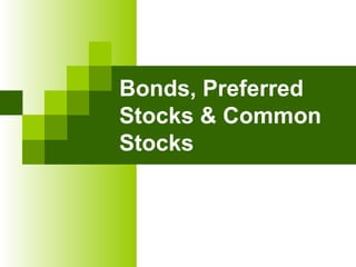 Bonds, Preferred Stocks & Common Stocks 