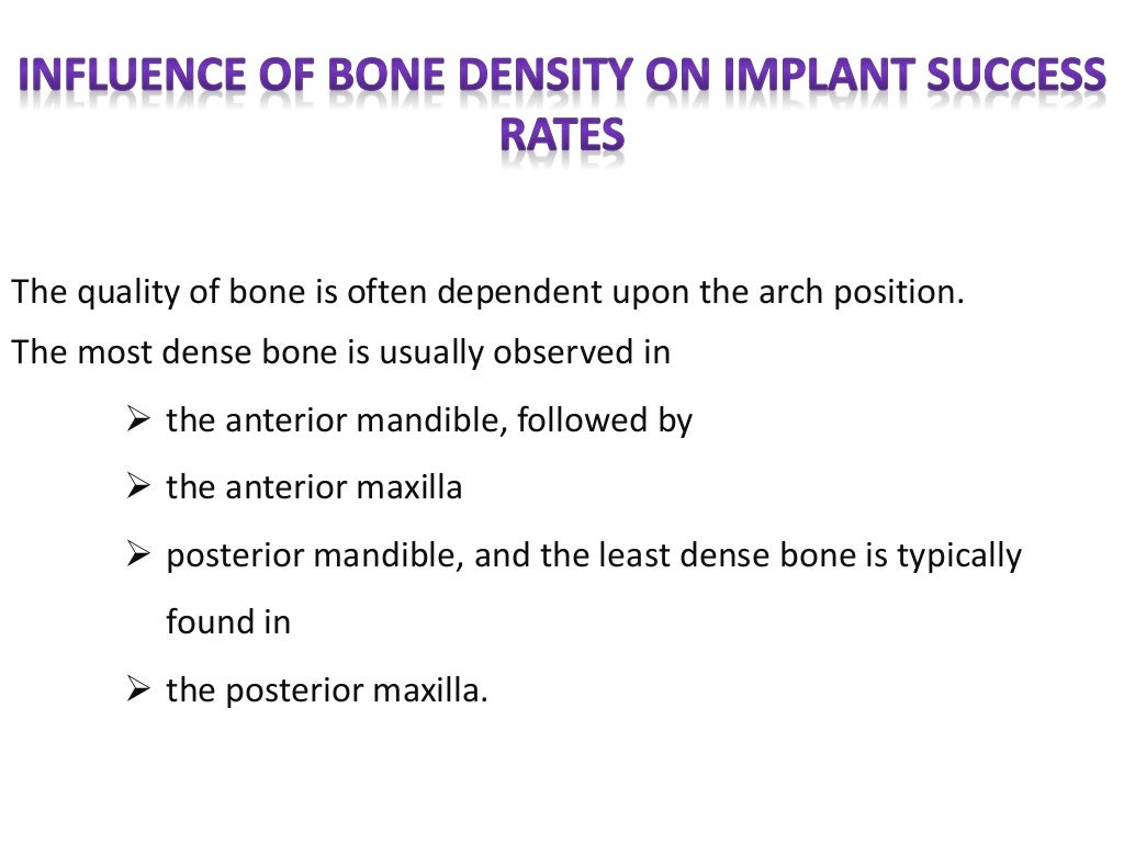 Bone density for dental implant.