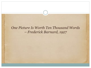 One Picture Is Worth Ten Thousand Words
– Frederick Barnard, 1927
 