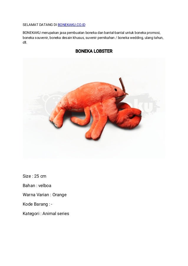 Diskon Jual Boneka Lobster 1 Jasa Pembuatan Boneka Medan Wa 0813
