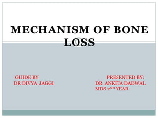 MECHANISM OF BONE
LOSS1
GUIDE BY: PRESENTED BY:
DR DIVYA JAGGI DR ANKITA DADWAL
MDS 2ND YEAR
 