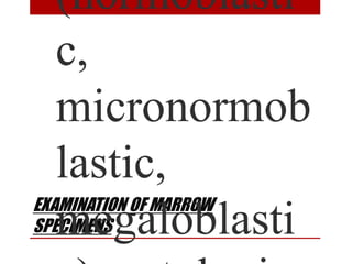 EXAMINATION OF MARROW
SPECIMENS
(normoblasti
c,
micronormob
lastic,
megaloblasti
 