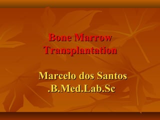 Bone MarrowBone Marrow
TransplantationTransplantation
Marcelo dos SantosMarcelo dos Santos
B.Med.Lab.ScB.Med.Lab.Sc..
 