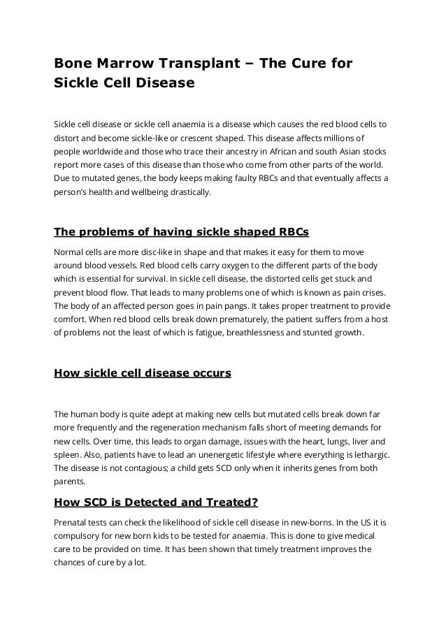 Bone Marrow Transplant The Cure for Sickle Cell Disease