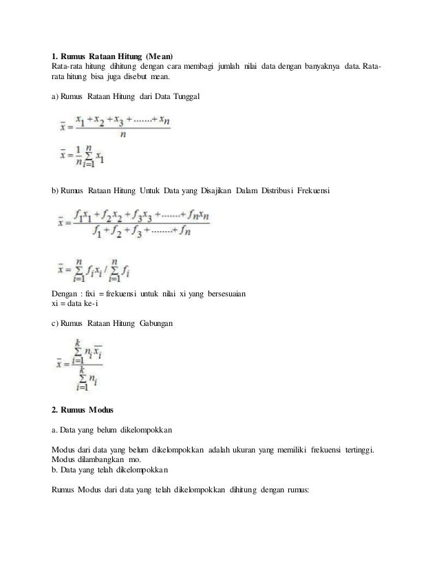 Rumus Mean Modus Median Data Tunggal Matematika Dasar