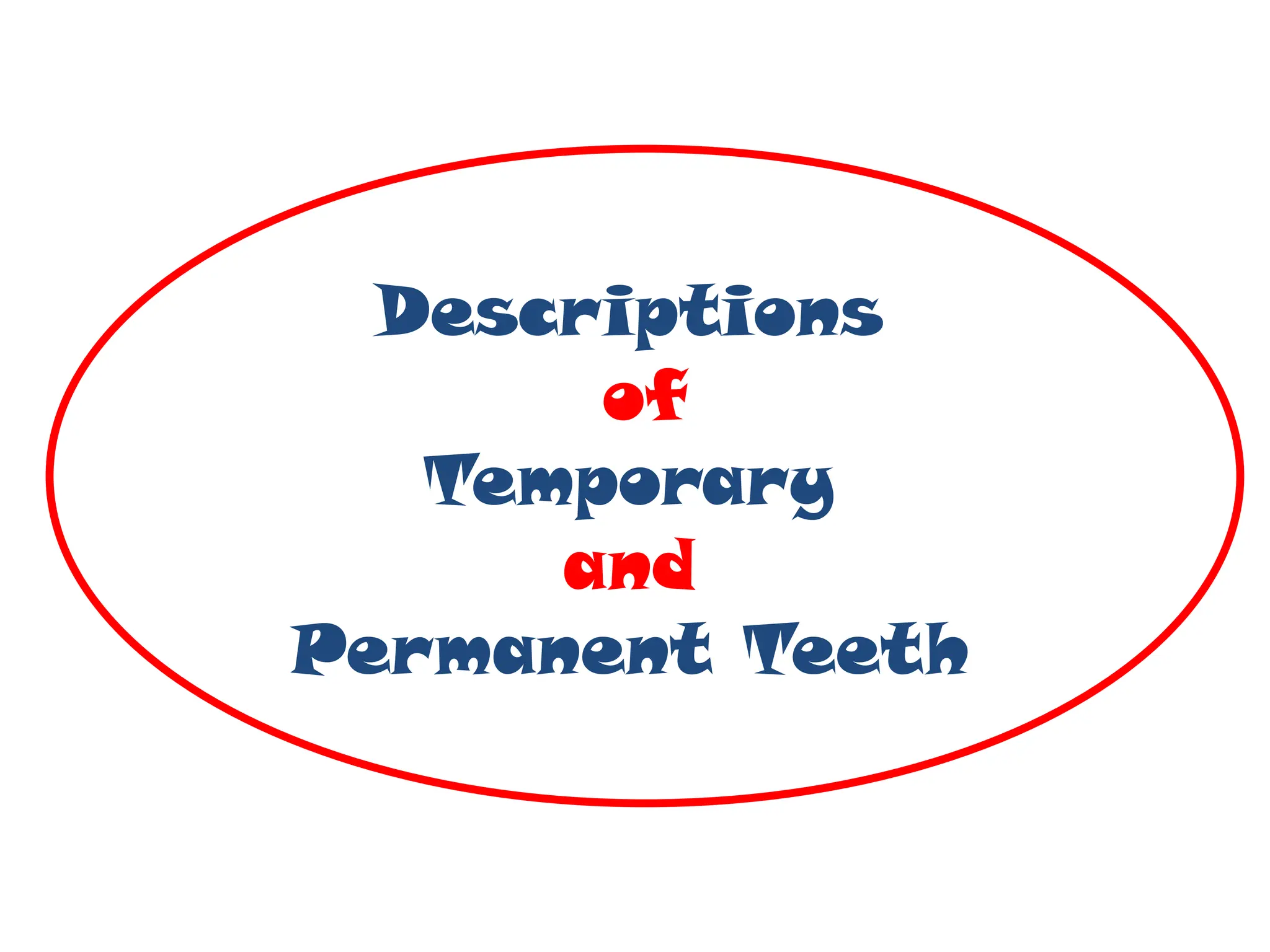Descriptions
of
Temporary
and
Permanent Teeth
 