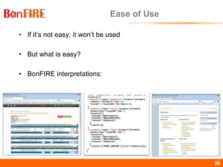BonFIRE36 36
Ease of Use
• If it’s not easy, it won’t be used
• But what is easy?
• BonFIRE interpretations:
 