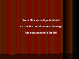 Vous êtes vous déjà demandé ce que les bonshommes de neige faisaient pendant l’été?!!!   