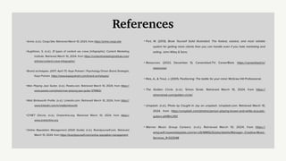 References
•Arime. (n.d.). Cargo.Site. Retrieved March 10, 2024, from https://arime.cargo.site
•Aughtmon, S. (n.d.). 31 types of content we crave [infographic]. Content Marketing
Institute. Retrieved March 10, 2024, from https://contentmarketinginstitute.com/
articles/content-crave-infographic/
•Brand archetypes. (2017, April 17). Kaye Putnam | Psychology Driven Brand Strategist;
Kaye Putnam. https://www.kayeputnam.com/brand-archetypes/
•Man Playing Jazz Guitar. (n.d.). Pexels.com. Retrieved March 10, 2024, from https://
www.pexels.com/photo/man-playing-jazz-guitar-379962/
•Matt Brinkworth Pro
fi
le. (n.d.). Linkedin.com. Retrieved March 10, 2024, from https://
www.linkedin.com/in/mattbrinkworth
•O*NET OnLine. (n.d.). Onetonline.org. Retrieved March 10, 2024, from https://
www.onetonline.org
•Online Reputation Management (2020 Guide). (n.d.). Brandyourself.com. Retrieved
March 10, 2024, from https://brandyourself.com/online-reputation-management
• Port, M. (2013). Book Yourself Solid Illustrated: The fastest, easiest, and most reliable
system for getting more clients than you can handle even if you hate marketing and
selling. John Wiley & Sons.
• Resources. (2022, December 5). Careerblast.TV; CareerBlast. https://careerblast.tv/
resources/
• Ries, A., & Trout, J. (2001). Positioning: The battle for your mind. McGraw Hill Professional.
• The Golden Circle. (n.d.). Simon Sinek. Retrieved March 10, 2024, from https://
simonsinek.com/golden-circle/
• Unsplash. (n.d.). Photo by Caught In Joy on unsplash. Unsplash.com. Retrieved March 10,
2024, from https://unsplash.com/photos/person-playing-brown-and-white-acoustic-
guitars-ptVBlniJi50
• Warner Music Group Careers. (n.d.). Retrieved March 10, 2024, from https://
wmg.wd1.myworkdayjobs.com/en-US/WMGUS/jobs/details/Manager--Creative-Music-
Services_R-022048
 