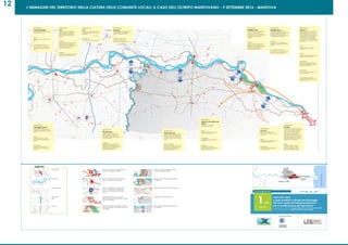 L’IMMAGINE DEL TERRITORIO NELLA CULTURA DELLE COMUNITÀ LOCALI: IL CASO DELL’OLTREPO MANTOVANO - 9 SETTEMBRE 2016 - MANTOVA
12
reggio emilia
ferrara
oltrepo’mantovano
mantova
maradriatico
Legenda
centri storici
bacini idrici
strade principali
autostrada
a22
ferrovie
rilevanza di elementi del patrimonio
storico - architettonico diffusi
presenza di luoghi di fruizione della
memoria rurale del territorio
presenza di una rete di mobilità dolce
non efficace
influenze culturali dalle regioni circostanti
marginalità del Destra Secchia
interruzione del rapporto identitario tra
po e abitanti
rilevanza di elementi del patrimonio
storico - architettonico puntuali
rilevanza di elementi del patrimonio
storico - architettonico legati alla
bonifica e alla gestione del reticolo
idrico
rilevanza di Felonica come porta
dell’oltrepomantovano e luogo di relazi-
one con il ferrarese
presenza di riserve naturali che possono
essere valorizzate ai fini della fruizone del
paesaggio
tavola delle interviste 0 10 50 000cm
Carta dei valori
e delle tradizioni culturali del paesaggio
dell’area rurale dell’oltrepomantovano
per la qualificazione dell’agricoltura
gruppo di lavoro lpe/Diap: Ruggero Bonisolli, Laura Colosio, Diletta Villa
con la collaborazione di Andrea Calori, Francesca Odorizzi
scala
1/10
luglio 2012
sogari pirisi
Segnalazione
Corte Ghirardina
la Corte Ghirardina è un’esempio
dell’architettura locale
Segnalazione
il Po
Se il fiume Po non è collegato al
resto del territorio (ad esempio
valorizzandone le potenzialità
fruitive) finisce per essere sotto
utilizzato
Segnalazione
il Po
La presenza del fiume si avverte
nell’oltrepò, mitiga e addolcisce il
paesaggio
Segnalazione
Proposte
Salvaguardiamo il paesaggio rurale
anche tutelando le architetture
esistenti e facendole vivere
Segnalazione
Felonica
Quatrella di Felonica costituisce di
fatto l’ingresso all’oltrepò per chi
viene dal ferrarese. e’ un piccolo
borgo (medievale molto bello, che
si fronteggia con un altro borgo
molto belllo che è Stellata (già
provincia di Ferrara. particolare la
sua chiesa con campanile più basso
della chiesa
Segnalazione
Mobilità dolce
I ciclisti passano, ma andrebbero
“fermati” proponendo loro
qualcosa, incorciando la fruizione
del patrimonio storico con quella
naturalistica con quella più
ricreativa
Segnalazione
Mobilità dolce
per potenziare ed estendere la
fruizione del territorio e in particolare
del fiume sarebbe molto utile
collegare la ferrovia di Sermide con
il po mediante una ciclabile
Segnalazione
Sermide
Sermide è un Comune di transizione,
un luogo di passaggio tra la cultura
mantovana e la cultura ferrarese.
non a caso le sue architetture
rurali hanno una forma che ha
subito entrambe le influenze (vedi
ad esempio i “fienili” mantovani a
pianta rettangolare con barchessa
davanti e quelli ferraresi a pianta
quadrata, tipo bolognese)
Segnalazione
Sermide
elementi di interesse sono: il
centro storico di Sermide, le case
coloniche
Segnalazione
Degrado del patrimonio
storico
a revere c’è un palazzo
Gonzaghesco in rovina
Segnalazione
Museo Gorni
Il museo diffuso ‘’G.Gorni’’ a
Quistello, dedicato alla scoperta
dei paesaggi rurali, delle corti
contadine e dei percorsi fluviali nel
basso mantovano
Segnalazione
Paesaggio storico
elementi di interesse sono: gli
insediamenti rurali nelle golene, il
sistema delle bonifiche con piccoli
ponti
Storia
elemento di rilievo del patrimonio
storico
Fruizione
mettere a sistema gli elementi di
interesse fruitivo per proporre un
progetto forte che integri e valorizzi
reciprocamente gli elementi
dell’oltrepò mantovano
Fruizione
Necessità di attrazzare il fiume per
potenziarne la possibilità fruitive
Percezione
Centralità scenografica del fiume
Produzioni agricole
ritrovare una funzione per
architetture rurali non più in uso
Segnalazione
Destra Secchia
Il Destra Secchia è un territorio che
è rimasto un po’ a margine dello
sviluppo. prima era un handicap
ma oggi può diventare un punto di
forza
Altre economie
Sfruttare la marginilità dai processi
di sviluppo per promuovere nuove
attività economiche legate al
turismo e all’ambiente
Storia
presenza di borghi di origine
medioevale
Fruizione
mettere a sistema gli elementi di
interesse fruitivo per proporre un
progetto forte che integri e valorizzi
reciprocamente gli elementi
dell’oltrepò mantovano
Fruizione
Costruzione di un collegamento
finalizzato a potenziare la capacità
fruitiva
Storia
Le diverse influenze culturali
che hanno segnato l’oltrepò
mantovano si leggono negli
elementi del patrimonio storico
Storia
elemento di rilievo del patrimonio
storico (case coloniche)
Storia
presenza di elementi di rilevante
valore storico in rovina
Fruizione
mettere a sistema gli elementi di
interesse fruitivo per proporre un
progetto forte che integri e valorizzi
reciprocamente gli elementi
dell’oltrepomantovano
Storia
Insediamenti rurali in golena:
elementi rilevanti del patrimonio
storico
Percezione
paesaggio caratterizzato da
elementi costitutivi da porre in
evidenza
Percezione
Componenti del paesaggio da
porre in evidenza
Percezione
Componenti del paesaggio da
recuperare
Fruizione
necessità di recuperare il
patrimonio storico architettonico
nell’ottica della fruizione
Autorappresentazione
Sermide è un comune di transizione,
segnato da influenze diverse
Percezione
Qualità scenografica del Borgo
medievale di Felonica e dell’anti-
stante borgo di Stellata
Storia
presenza di elementi di rilievo del
patrimonio storico (Chiesa)
Percezione
Componenti del paesaggio da
porre in evidenza
Autorappresentazione
Felonica come porta dell’oltrepò
mantovano
Autorappresentazione
manufatto sotrico architettonico
rappresentativo della memoria
rurale
 