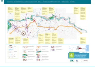 L’IMMAGINE DEL TERRITORIO NELLA CULTURA DELLE COMUNITÀ LOCALI: IL CASO DELL’OLTREPO MANTOVANO - 9 SETTEMBRE 2016 - MANTOVA
14
reggio emilia
ferrara
oltrepo’mantovano
mantova
maradriatico
Legenda
centri storici
bacini idrici
strade principali
autostrada
a22
ferrovie presenza di elementi infrastrutturale che
connotano il rapporto tra agricoltura e
energia
presenza di pioppeti per la produzione
di legname nella golena del po
degrado e abbandono di architetture
rurali storiche
presenza di cave nella zona di
Pegognaga che hanno influenzato lo
sviluppo del settore della produzione di
materiali edili
presenza di attività ricreative in golena
da valorizzare
centralità del ruolo di Gonzaga per lo
sviluppo dell’agricoltura locale
centralità del ruolo di Suzzara e di
pegognaga come rifermento per
l’industria locale
influenza dell’autostrada per lo sviluppo
economico-industriale di pegognaga
dove ci è il casello autostradale
centralità del ruolo di San Benedetto po
per la cultura e la storia locale
rilevanza della ferrovia Ferrara/Suzzara
per il territorio dellìoltrepomantovano
presenza di realtà industriali che si sono
sviluppate a seguito del processo di
meccanizzazione dell’agricoltura
impatto inquinante dell’autostrada sul
territorio attraversato
rilevanza di elementi del patrimonio
storico - architettonico diffusi
rilevanza di elementi del patrimonio
storico - architettonico puntuali
tavola delle interviste 0 10 50 000cm
Carta dei valori
e delle tradizioni culturali del paesaggio
dell’area rurale dell’oltrepomantovano
per la qualificazione dell’agricoltura
gruppo di lavoro lpe/Diap: Ruggero Bonisolli, Laura Colosio, Diletta Villa
con la collaborazione di Andrea Calori, Francesca Odorizzi
scala
bondioli nosari
3/10
luglio 2012
Segnalazione
Offerta ricreativa
tra i luoghi da valorizzare vi sono
le aree di golena.come quella di
motteggiana in cui potrebbe essere
promossa la pesca sportiva
Segnalazione
Conservazione del
patrimonio storico
architettonico
corti e cascine che potrebbero
essere recuperate, mentre
attualmente cadono a pezzi in
quanto non più sede di produttività
e abbandonate
Segnalazione
Monastero del polirone
il monastero del polirone è rilevante
non solo dal punto di vista storico,
ma anche per il suo ruolo come
punto i riferimento per la produzione
locale (di qualità)
Segnalazione
San Benedetto Po
San Benedetto po è il centro
culturale di riferimento per questo
territorio
Segnalazione
Agricoltura/territorio
i pioppeti presenti in golena fanno
parte della filiera del legno. Dal
pioppo si producono truciolati
utilizzati anche da ikea
Segnalazione
Agricoltura/industria
agricoltura come matrice dello
sviluppo economico. molte azienda
anche del settore industriale hanno
origine dal settore agricolo. Questo
è quanto è successo per il settore
industriale della produzione di
macchinari agricoli
Segnalazione
Produzioni tipiche
vi sono una serie di eccellenze
alimentari da valorizzare: salami,
tortelli, zucca e pera
Segnalazione
Agricoltura/energia
il macello cooperativo di carne
bovina a pegognaga: il terzo in
europa; con impianto a biogas
per il recupero degli scarti della
macellazione. Se ne recuperano
materiali che essicati vengono
reimpiegati come fertilizzanti
Segnalazione
Proposte
bisognerebbe riflettere sulla
realizzazione di un distretto
economico legato alla ferrovia
Suzzara-Ferrara
Segnalazione
Gonzaga
la fiera millenaria agricola di
Gonzaga è un evento di rilievo per
questo territorio
Segnalazione
Attività culturali
vi è la scuola d’arte e dei mestieri
a Suzzara. tale istituto ha seguito lo
sviluppo economico, rispondendo
alle necessità formative
dell’industria locale
Segnalazione
Suzzara-polo produttivo
centralità di Suzzara come polo
industriale
Segnalazione
Suzzara-polo produttivo
suzzara tra industria e memoria
agricola: la zona industriale (in stile
liberty), si confronta con via Zonta
(vicino alla stazione) storica via dei
formaggiari
Fruizione
presenza di aree che potrebbero
essere valorizzate dal punto di vista
della fruizione Storia
presenza di corti e cascine rilevanti
dal punto di vista del patrimonio
storico architettonico del luogo ma
che attualmente, a causa della
dismissione della loro dimensione
produttiva, sono abbandonate e
svalutate
Storia
rilevanza del monastero del
polirone come elemento storico
e architettonico nel territorio
dell’oltrepo
Altre economie
San Benedetto po come riferimento
culturale del territorio
Altre economie
la filiera del legno è diventata una
rilevante attività economica del
territorio
Produzione agricola
la produzione agricola ha provato
ad integrarsi con altri settori, come
quello del legno Altre economie
la richiesta di innovazione del
settore agricolo ha promosso lo
sviluppo dell’industria meccanica
Produzione agricola
presenza di produzione agricole di
qualità
Produzione agricola
presenza di un’attività collegata
all’allevamento che prevede il
riuso degli scarti di lavorazione
per reinserli all’interno della filiera
produttiva agricola
Fruizione
le produzioni di qualità possono
essere una risorsa all’interno del
sistema fruitivo
Altre economie
il macello cooperativo di
pegognaga completa il ciclo
agricolo collegato all’alle-
vamento utilizzando gli scarti per la
produzione di fertilizzanti
Altre economie
la potenzialità del sistema
economico legato alla ferrovia
Suzzara Ferrara fanno riflettere sulla
possibilità di valorizzarne le imprese
coinvolte attraverso la realizzazione
di un distretto
Segnalazione
Cave
il settore della produzione di
materiali edili è rilevante, sopratutto
nella zona di pegognaga dove
c’erano grandi fornaci e cave
Altre economie
tra le attività economiche locali
vi sono quelle collegate alla
produzione di materiali edili grazie
alla presenza di cavi e fornaci
Storia
la fiera millenaria è un evento
storico per questo territorio che si
svolge da secoli
Altre economie
la formazione ha accompagnato
lo sviluppo eocnomico di questo
territorio
Altre economie
Suzzara ha affiancato l’attività
agricola allo sviluppo industriale
Storia
l’agricoltura ha lasciato segni nella
toponomastica dei luoghi che
vanno oltre lo sviluppo industriale
che ha caratterizzato l’economia di
Suzzara
Altre economie
tra le diverse realtà economiche,
Suzzara emerge come il punto di
riferimento per lo sviluppo industriale
del Sinistra Secchia
Segnalazione
Cave
la presenza di cave e fornaci
ha caratterizzato le architetture
del passato. per questo, il rosso
del mattone caratterizza le pievi
romaniche
Storia
gli edifici storici sono stati realizzati
nella maggior parte dei casi in
mattoni dal colore rosso
Percezione
il paesaggio storico si contraddi-
stingue dal colore rosso in cui son
stati realizzati gli edifici storici
Altre economie
presenza di attività economiche
locali collegate alla produzione di
materiali edili grazie alla presenza di
cavi e fornaci
Segnalazione
Pegognaga
lo sviluppo di pegognaga è stata
influenzata dalla presenza del
casello autostradale
Altre economie
pegognaga, grazie alla presenza
del casello autostradle si
propone come nodo principale
di collegamento per o paesi
dell’oltrepo
Natura
l’autostrada è una criticità dal
punto di vista ambientale in quanto
fonte di inquinamento
Altre economie
lo sviluppo economico di
Pegognaga è stato influenzato dalla
presenza del casello autostradale
Produzione agricola
la fiera millenaria è la vetrina del
patrimonio agricolo di questo
territorio
Fruizione
la fiera millenaria è la vetrina del
patrimonio agricolo di questo
territorio
Fruizione
la presenza del macello solleva
alcune problematicità nei confronti
della fruizione del territorio
Produzione agricola
corti e cascine non sono più luoghi
della produzione agricola
Fruizione
la dismissione dell’attività produttiva
all’interno delle cascine non ha
previsto un recupero funzionale e
una riconversione di questi immobili
 