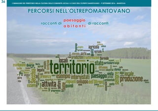 L’IMMAGINE DEL TERRITORIO NELLA CULTURA DELLE COMUNITÀ LOCALI: IL CASO DELL’OLTREPO MANTOVANO - 9 SETTEMBRE 2016 - MANTOVA
36
PERCORSI NELL’OLTREPOMANTOVANO
paesaggio
a b i t a n t i
racconti di di racconti
 