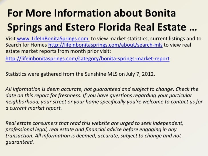 Bonita Springs Real Estate Market Report June 2012 Including Estero Florida