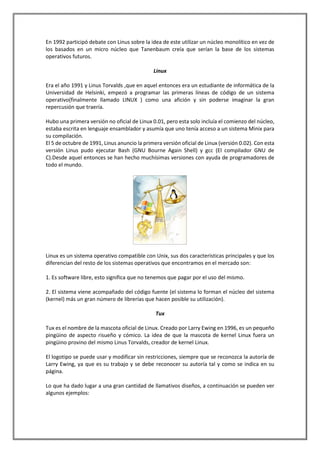 evolucion del sistema operativo linux | PDF