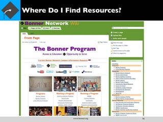 Where Do I Find Resources?




             www.bonner.org   16
 