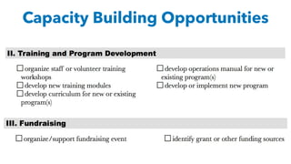 Capacity Building Opportunities
 