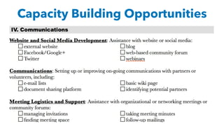 Capacity Building Opportunities
 