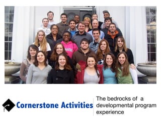 Cornerstone Activities
The bedrocks of a
developmental program
experience
 
