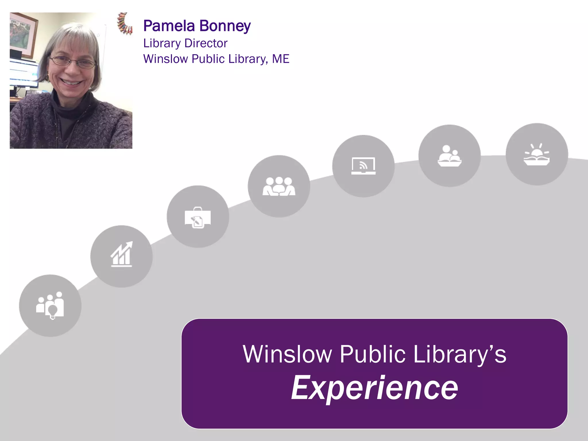 Winslow Public Library’s
Experience
Pamela Bonney
Library Director
Winslow Public Library, ME
 