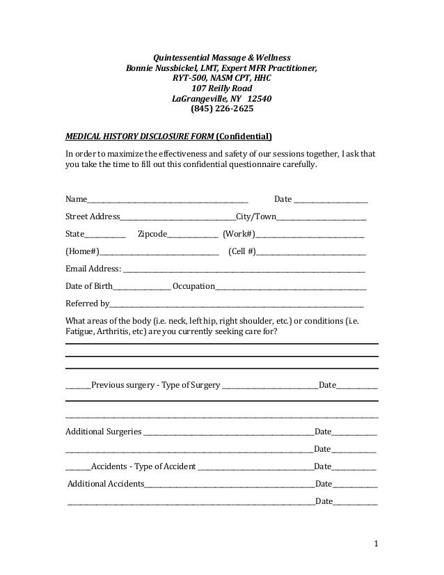 Bonnies Mfr Medical History Disclosure Form