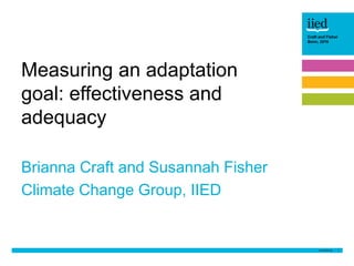 1
Craft and Fisher
Bonn, 2016Craft and Fisher
Bonn, 2016
Brianna Craft and Susannah Fisher
Climate Change Group, IIED
Measuring an adaptation
goal: effectiveness and
adequacy
 