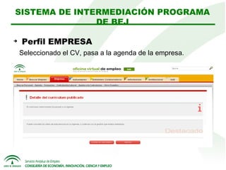 SISTEMA DE INTERMEDIACIÓN PROGRAMA
DE BEJ


Perfil EMPRESA
Seleccionado el CV, pasa a la agenda de la empresa.

 