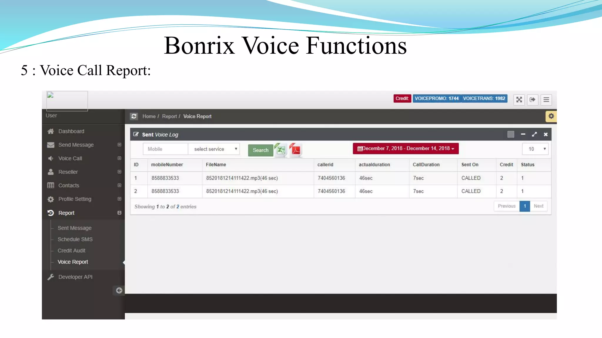 Bonrix Voice Functions
5 : Voice Call Report:
 