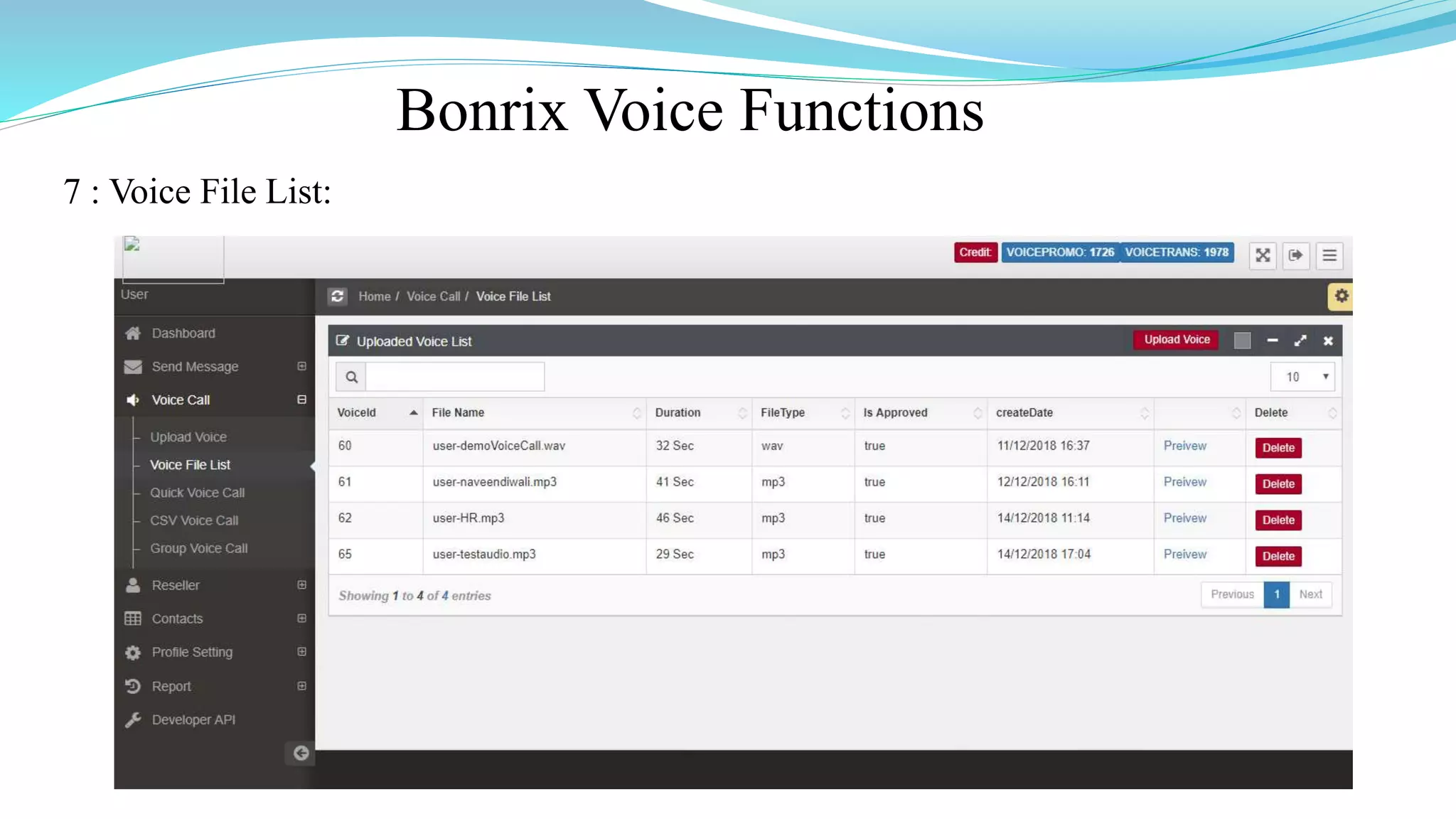 Bonrix Voice Functions
7 : Voice File List:
 