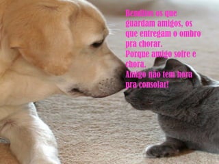 Benditos os que guardam amigos, os que entregam o ombro pra chorar. Porque amigo sofre e chora. Amigo não tem hora pra consolar! 