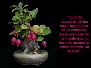 “ Quando nasceste, ao teu redor todos riam, só tu choravas. Faze por viver de tal modo que, à hora de tua morte, todos chorem, só tu rias”. 
