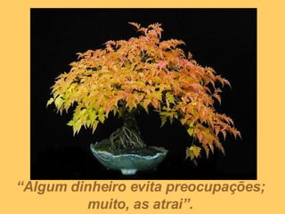 “ Algum dinheiro evita preocupações;  muito, as atrai”.   