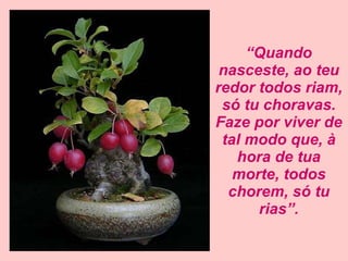 “ Quando nasceste, ao teu redor todos riam, só tu choravas. Faze por viver de tal modo que, à hora de tua morte, todos chorem, só tu rias”. 