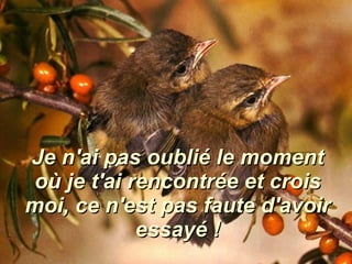 Je n'ai pas oublié le moment où je t'ai rencontrée et crois moi, ce n'est pas faute d'avoir essayé ! 