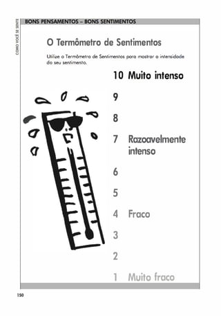 ,
q
(f
ISO
o Termômetro de Sentimentos
Utilize o Termômetro de Sentimentos para mostrar a intensidade
do seu sentimento.
1 O Muito intenso
9
8
7 Razoavelmente
•
Intenso
6
5
4 Fraco
3
2
1 Muito fraco
 