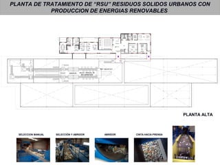 PLANTA DE TRATAMIENTO DE “RSU” RESIDUOS SOLIDOS URBANOS CON
PRODUCCION DE ENERGIAS RENOVABLES
PLANTA ALTA
Acceso
desde
Planta
Recepcion
Hall
SEP. BALISTICO
Acceso de
Visitas a la
Planta
Laboratorio
Analisis
General
Oficina
Muestreo
Control
General
Office
Acceso a Planta
Invitados
SELEC. MANUAL DE
BOLUMINOSOS
ABRIDOR
Sala de Conferencia
Oficina Director Oficina Sub. Director
Sala de
Reuniones
Of. Tesoreria
Of. Admin.
Of. Compras
Of. Ventas
Of. Jefe de
Planta
Sec. Direct.
Dep. de
Archivo
General
Acceso a Planta
Personal
NPT + 3.20
SELECCION MANUAL ABRIDOR CINTA HACIA PRENSASELECCIÓN Y ABRIDOR
 