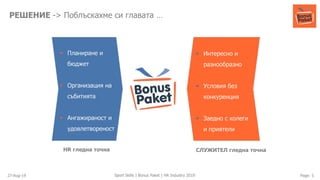 27-Aug-19 Page: 5Sport Skills | Bonus Paket | HR Industry 2019
РЕШЕНИЕ -> Поблъскахме си главата …
▪ Планиране и
бюджет
▪ Организация на
събитията
▪ Ангажираност и
удовлетвореност
HR гледна точна
▪ Интересно и
разнообразно
▪ Условия без
конкуренция
▪ Заедно с колеги
и приятели
СЛУЖИТЕЛ гледна точна
 