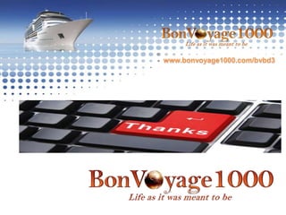 www.bonvoyage1000.com/bvbd3After you have cycled 2 times you will qualify to earn a Matching Cycle Bonuswhen one of your PERSONAL’s cycle – you earn $200!Not only will you receive $1,000 each time your position cycles…After you have cycled 3 times, when their PERSONAL’s cycle – you earn $100!YOUR CYCLE$1,000PERSONAL’S CYCLE$200$200$  400PERSONAL’S PERSONAL CYCLE$100$100$100$100$  400$1,800POTENTIAL EARNINGS PER CYCLE: