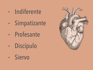 • Indiferente
• Simpatizante
• Profesante
• Discípulo
• Siervo
 
