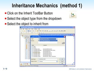 Inheritance Mechanics  (method 1) Click on the Inherit ToolBar Button Select the object type from the dropdown  Select the object to inherit from 